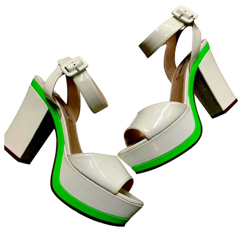 Miu Miu White & Neon Green Sandals - EU 40